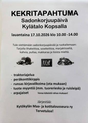 tekstiä sadonkorjuupäivästä