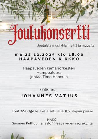 Haapaveden kamariorkesterin joulukonsertti ma 22.12.